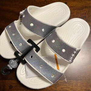 Crocs Classic Glitter 2 Slide Sandal | Unisex | Silver Metallic | Size W7 M5